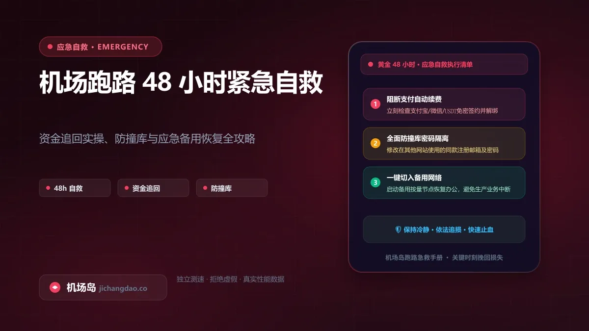 机场跑路了怎么办？48 小时紧急自救指南：资金追回实操、防撞库与应急恢复全攻略配图