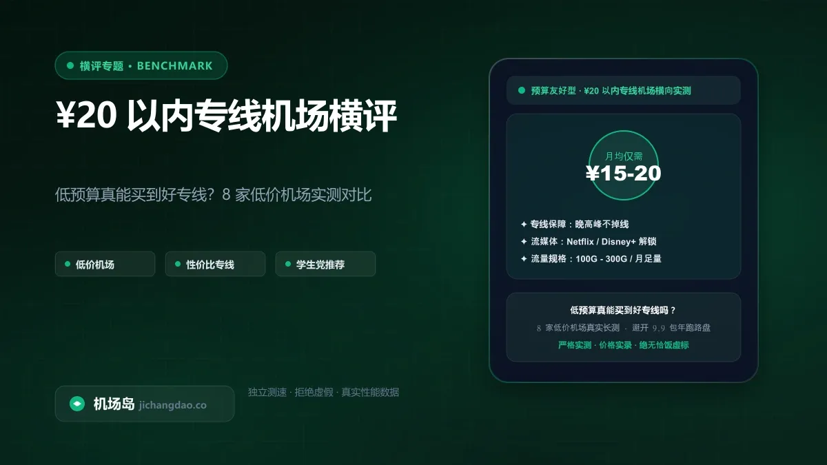 ¥20 以内的专线机场怎么选？2026 二猫云、暮光网络、无忧链接深度横向对比实测配图